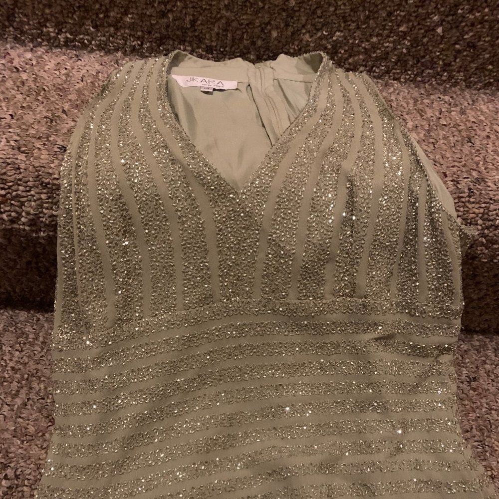 Wonderful Tan Beaded JKARA Dress